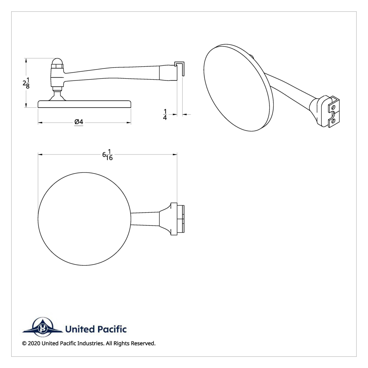 4" Stainless Steel Peep Mirror With Chrome Straight Arm And Convex Mirror Glass