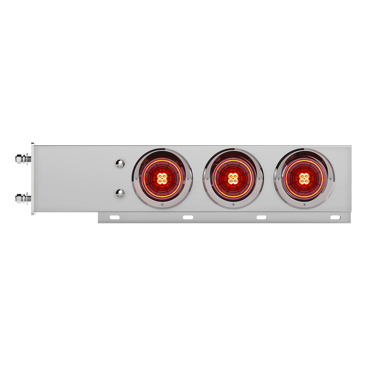3-3/4" Bolt Pattern Chrome Spring Loaded Bar With 6X 4" 13 Red LED Abyss Lights & Visors - Red Lens (Pair)