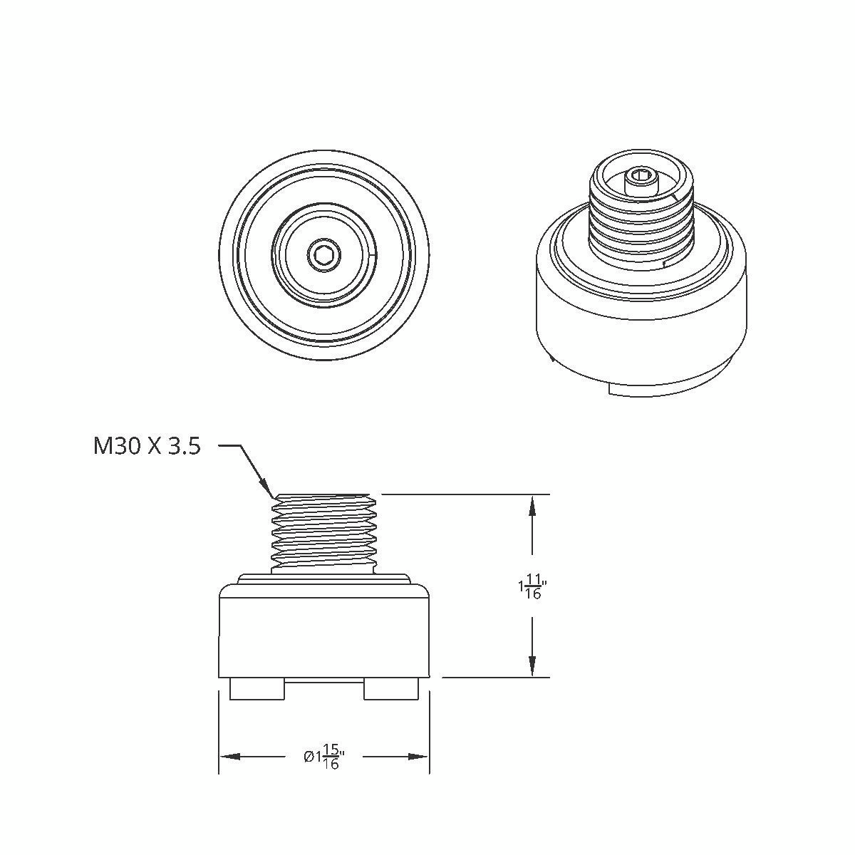M30X3.5 Thread-On Shift Knob Mounting Adapter For Eaton Fuller Style 9/10 Shifter - Pearl White