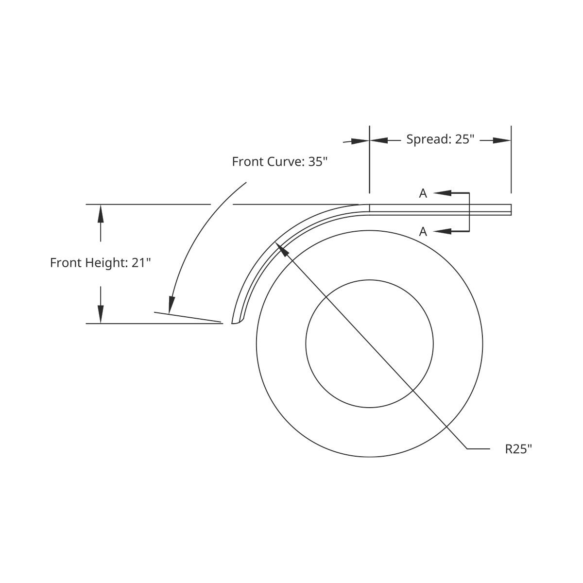 60" 430 Stainless Steel (16ga) Roll Formed Edge Smooth Half Fender - SS Series (Pair)