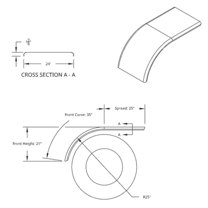 60" 430 Stainless Steel (16ga) Roll Formed Edge Smooth Half Fender - SS Series (Pair)