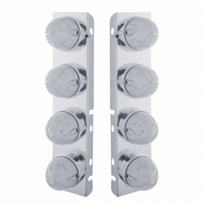 SS Front Air Cleaner Bracket With 8X 19 LED Bullet Style Lights & Bezels For Peterbilt-Amber LED/Clear Lens