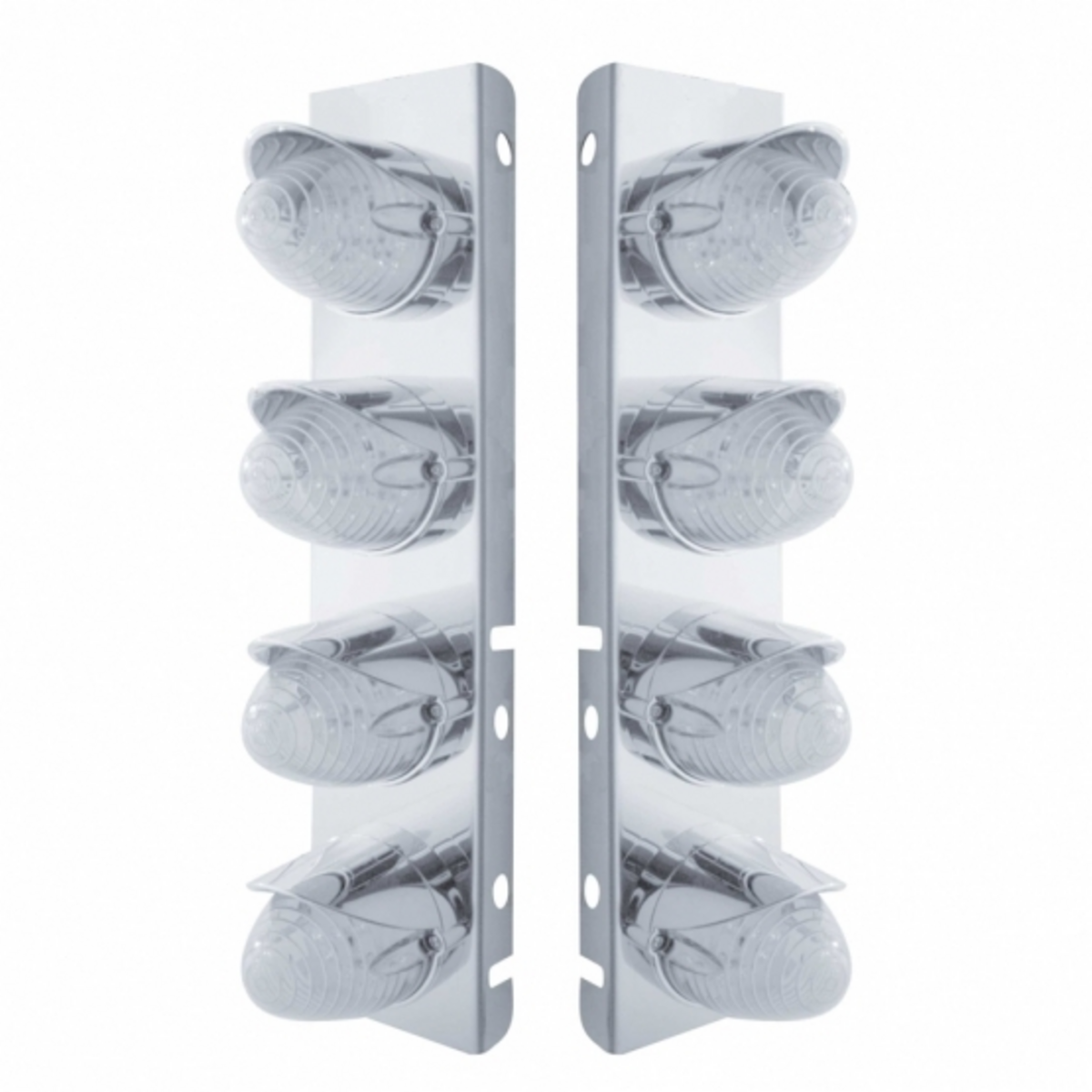 SS Front Air Cleaner Bracket With 8X 19 LED Beehive Lights & Visors For Peterbilt-Amber LED/Clear Lens