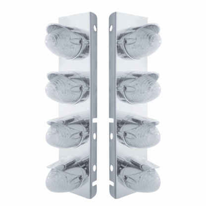SS Front Air Cleaner Bracket With 8X 19 LED Beehive Lights & Visors For Peterbilt-Amber LED/Clear Lens
