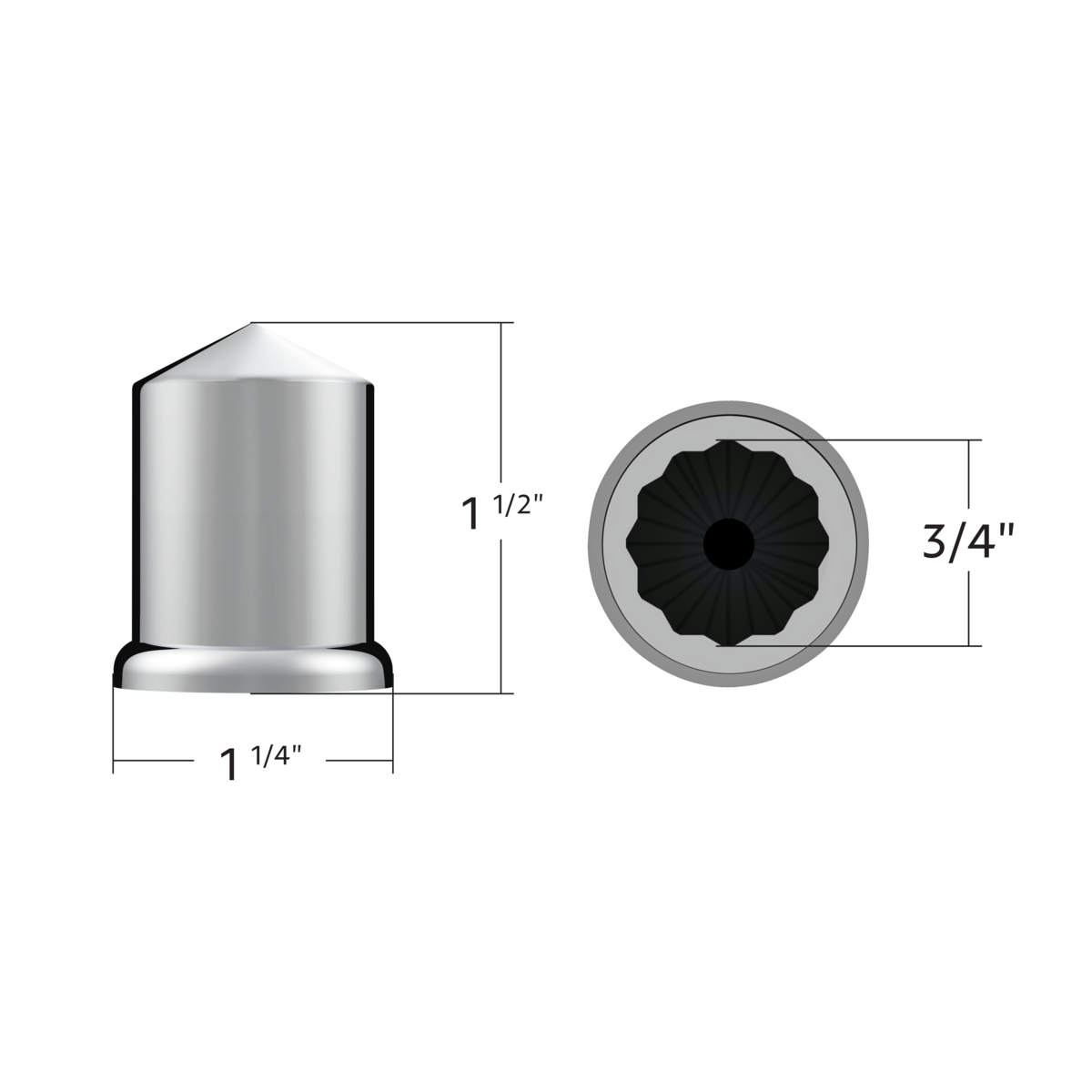 3/4" x 1-1/2" Chrome Plastic Pointed Nut Covers - Push-On (100-Pack)