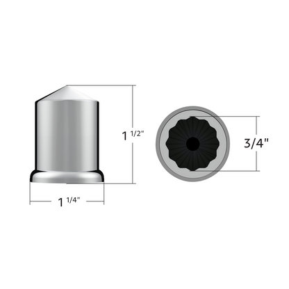 3/4" x 1-1/2" Chrome Plastic Pointed Nut Covers - Push-On (100-Pack)
