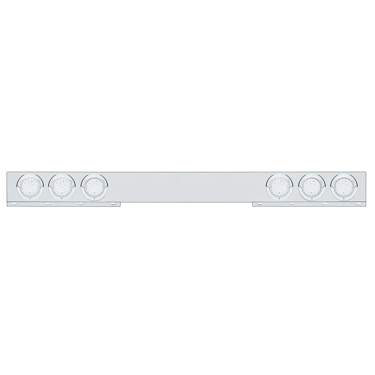 Chrome 1 Piece Rear Light Bar With Six 36 LED 4" Lights & Visors - Red LED/Clear Lens