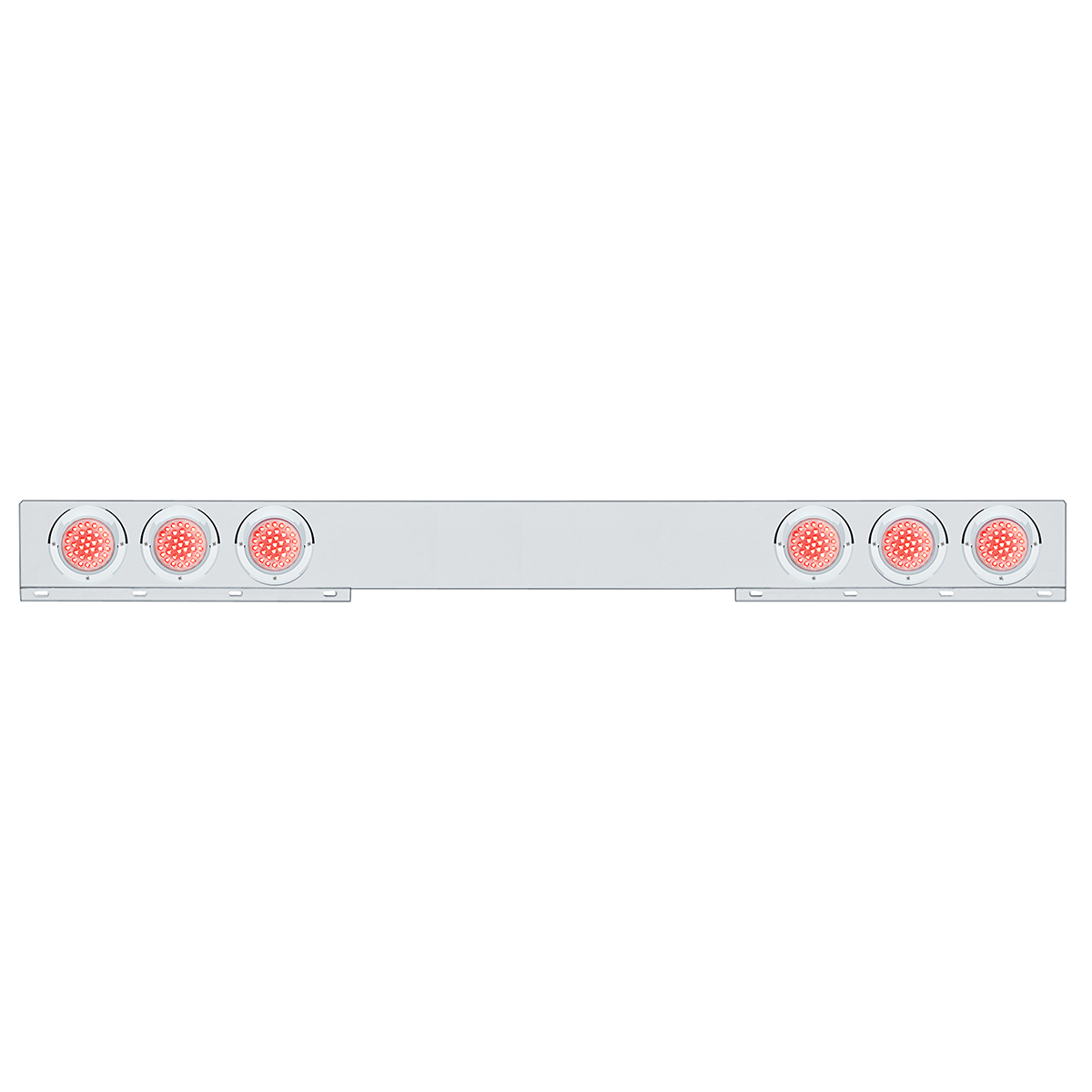Chrome 1 Piece Rear Light Bar With Six 36 LED 4" Lights & Visors - Red LED/Clear Lens
