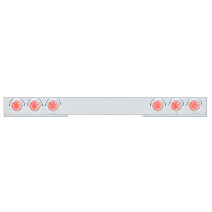 Chrome 1 Piece Rear Light Bar With Six 36 LED 4" Lights & Visors - Red LED/Clear Lens