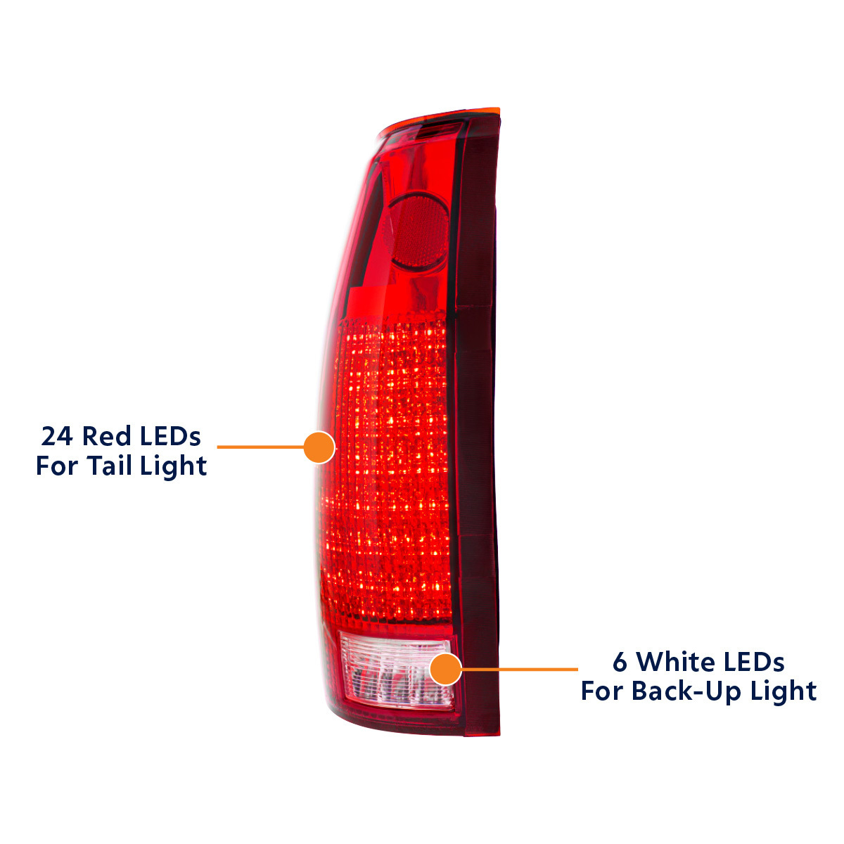 24 LED Tail Light With 6 LED Backup Light Assembly For 1988-2000 Chevrolet & GMC Truck (Pair)