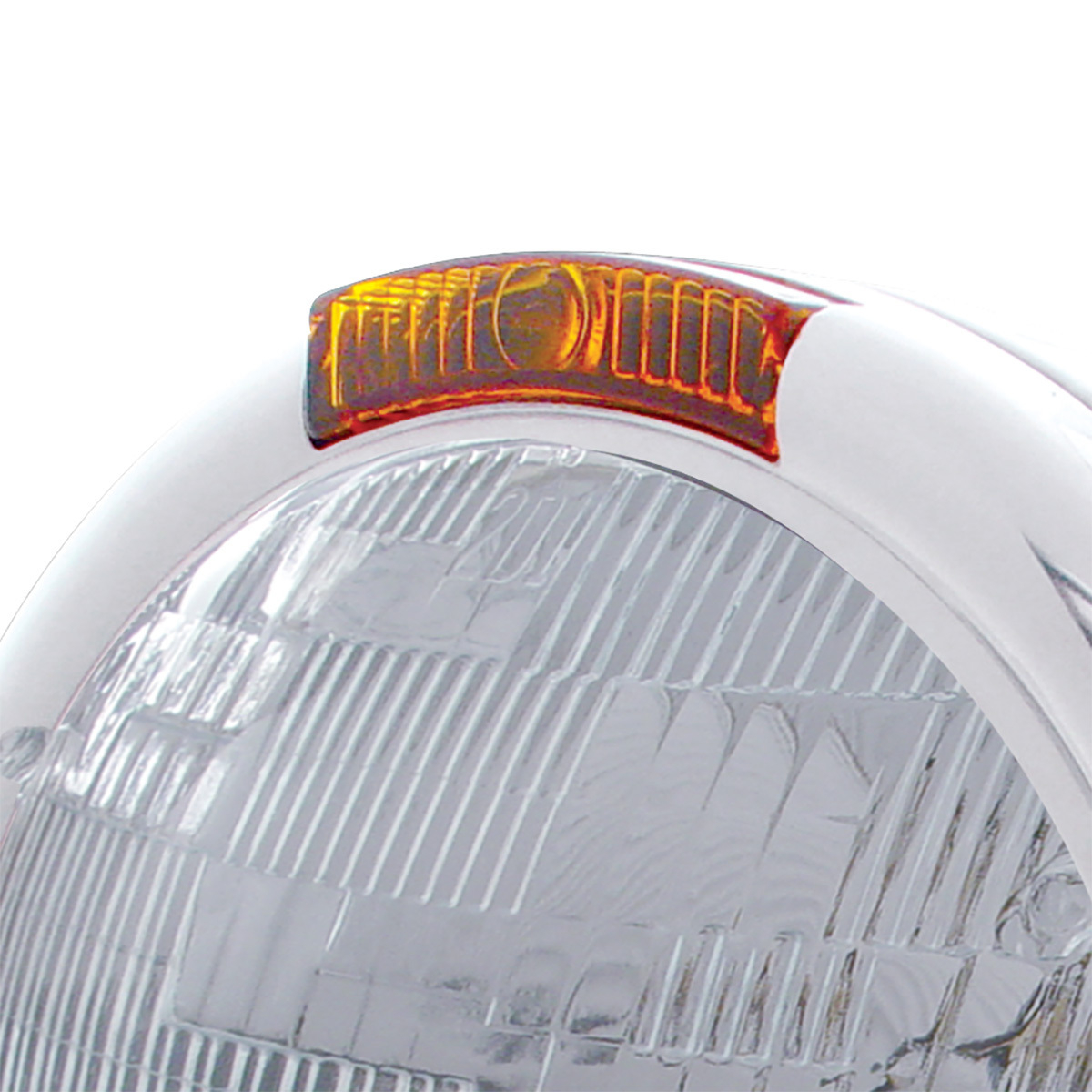 Stainless Steel "Classic" Headlight H6024 Bulb & Turn Signal - Amber Lens