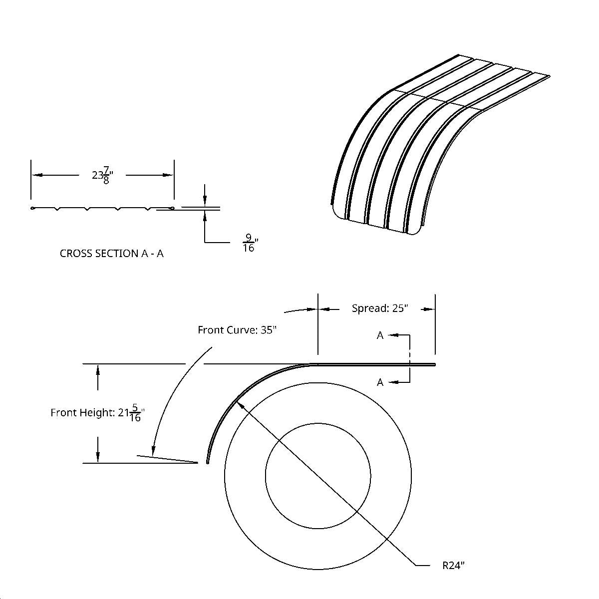 60" 430 Stainless Steel (16ga) Half Fender-SR Series (Pair)