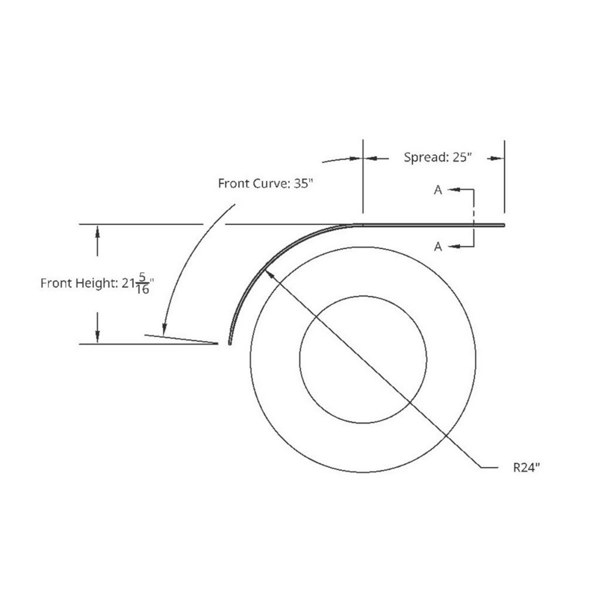 60" 430 Stainless Steel (16ga) Half Fender-SR Series (Pair)
