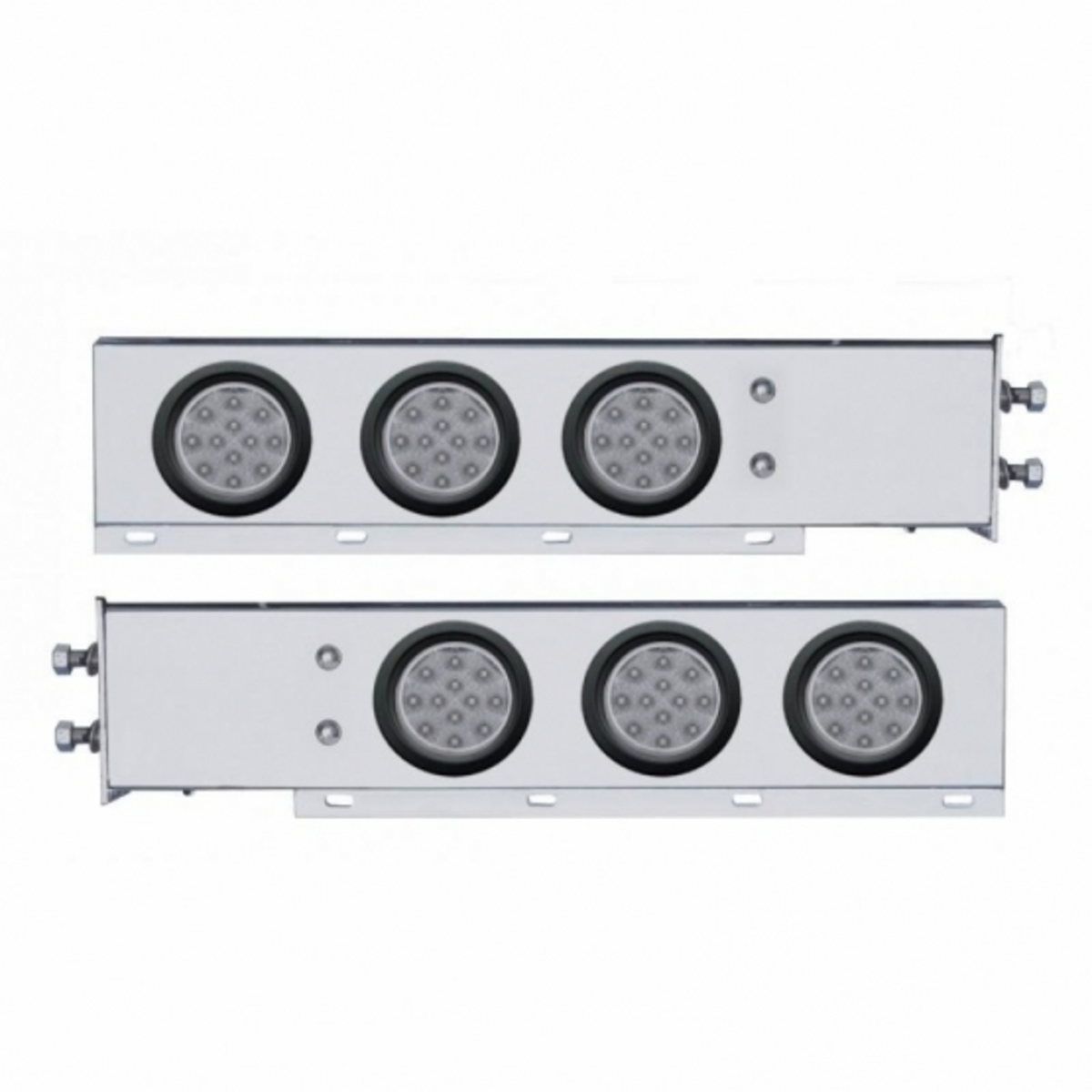 2.5" Bolt Pattern Chrome Spring Loaded Bar W/6X 12 LED 4" Reflector Lights -Red LED/Clear Lens (Pair)