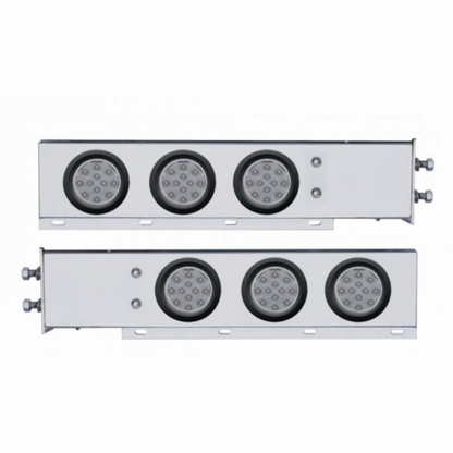 2.5" Bolt Pattern Chrome Spring Loaded Bar W/6X 12 LED 4" Reflector Lights -Red LED/Clear Lens (Pair)
