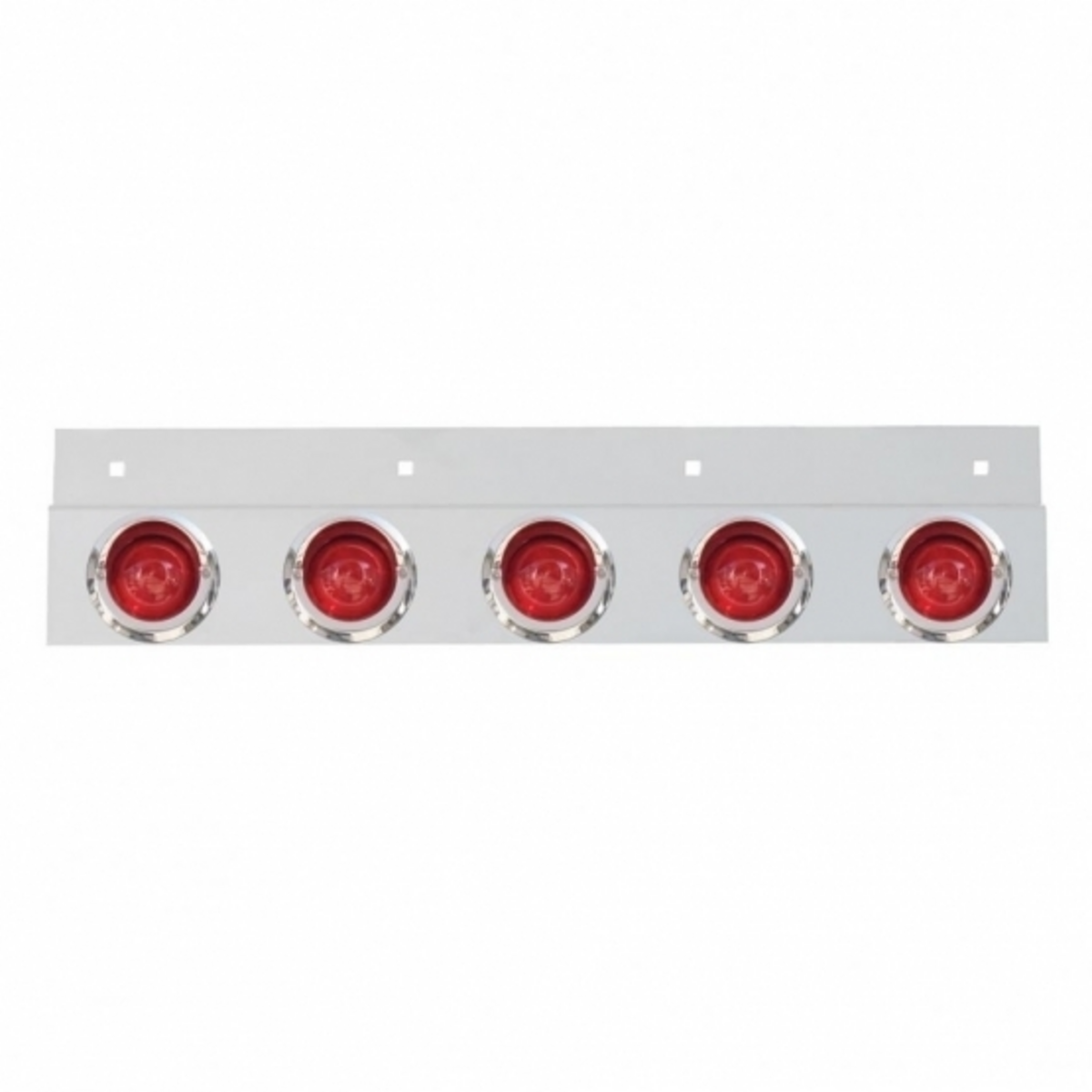Stainless Top Mud Flap Plate With 5X 9 LED 2" Beehive Lights & Visors - Red LED/Red Lens (Each)