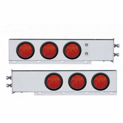 2" Bolt Pattern SS Spring Loaded Bar With 6X 4" 7 LED Lights -Red LED & Lens (Pair)