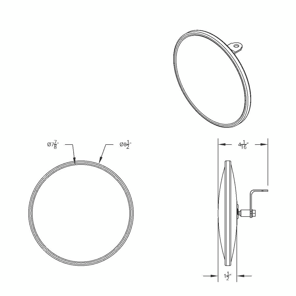 8-1/2" 430 Stainless Steel 320R Convex Mirror - Centered Mounting Stud
