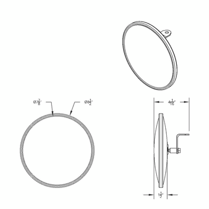 8-1/2" 430 Stainless Steel 320R Convex Mirror - Centered Mounting Stud