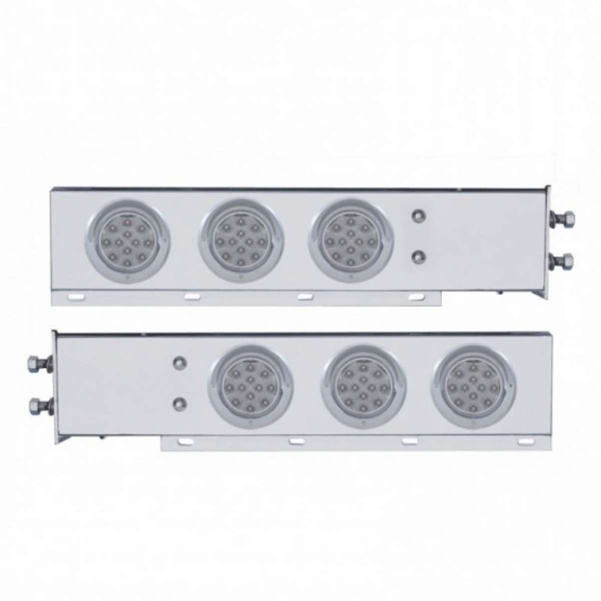 2.5" Bolt Pattern Chrome Spring Loaded Bar W/6X 12 LED 4" Refl. Lights & Visors-Red LED/Clear Lens (Pair)