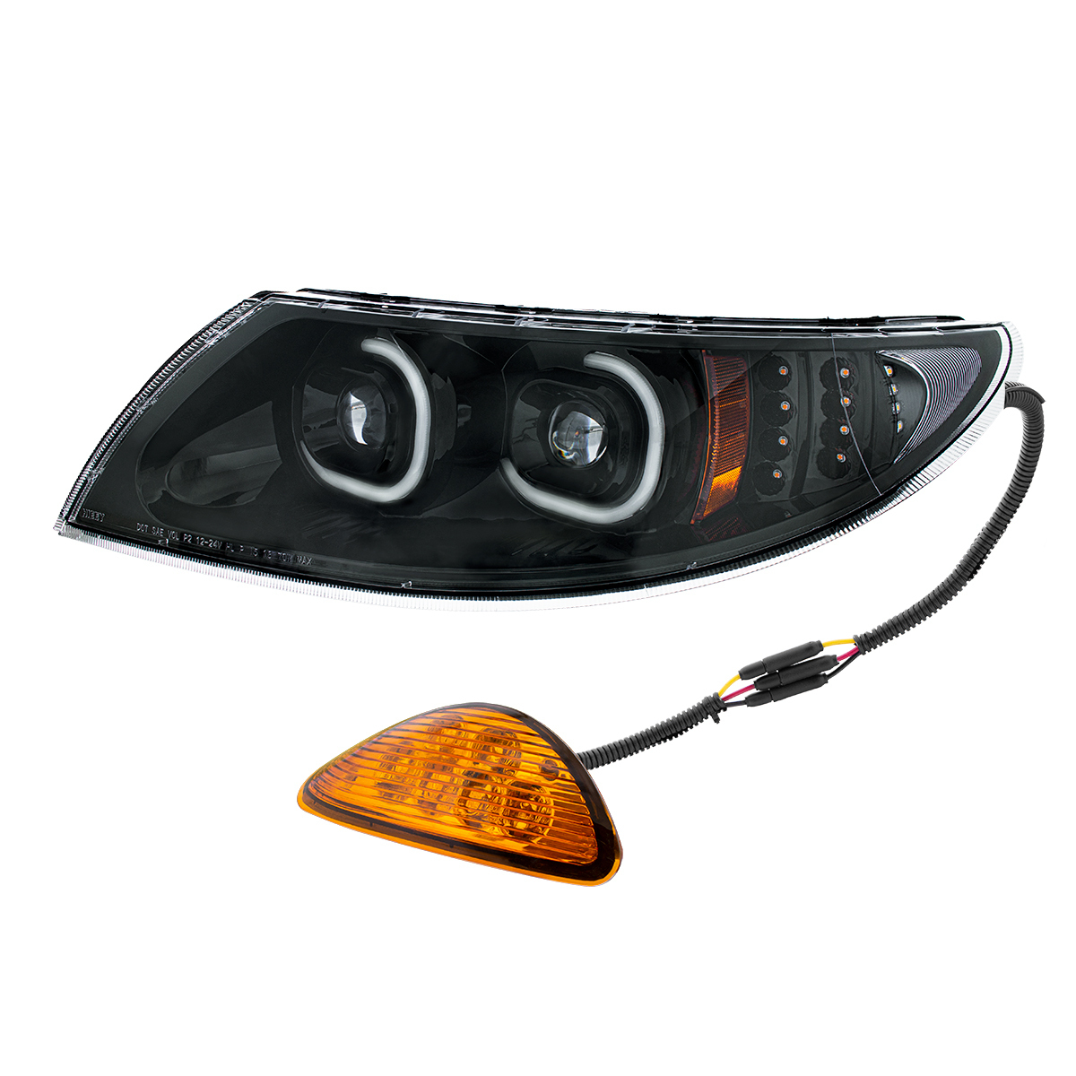 Black LED Projector Headlight With Rear Facing Turn Signal For International Durastar 2002-2018 - Driver