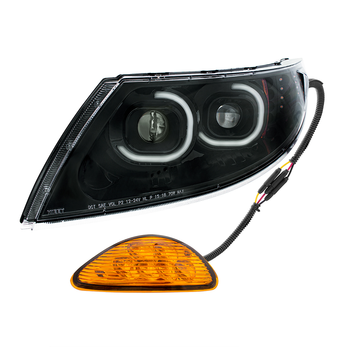 Black LED Projector Headlight With Rear Facing Turn Signal For International Durastar 2002-2018 - Driver