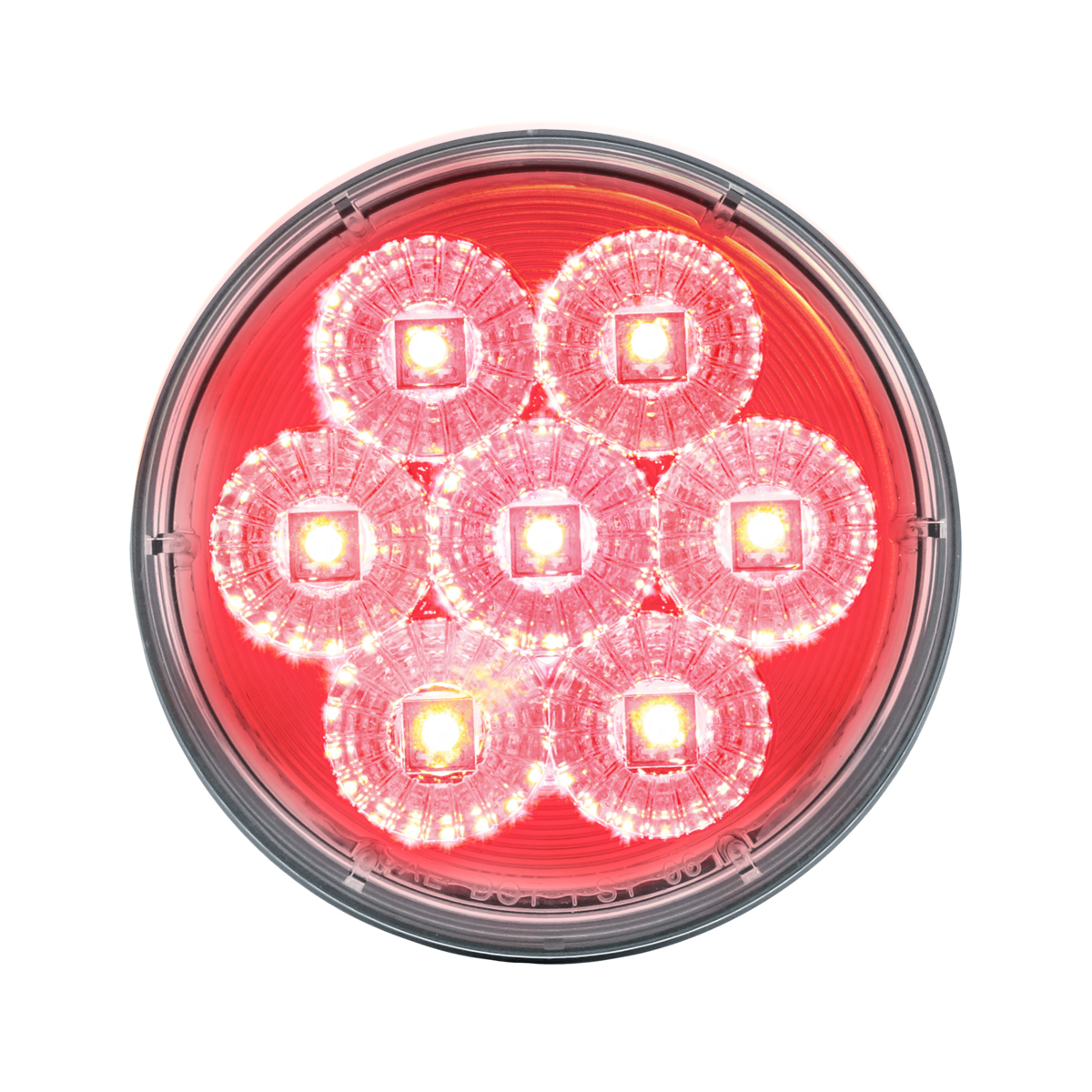 Chrome 1 Piece Rear Light Bar With Six 7 LED 4" Reflector Lights & Bezels - Red LED/Clear Lens