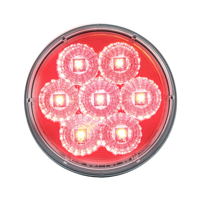 Chrome 1 Piece Rear Light Bar With Six 7 LED 4" Reflector Lights & Bezels - Red LED/Clear Lens