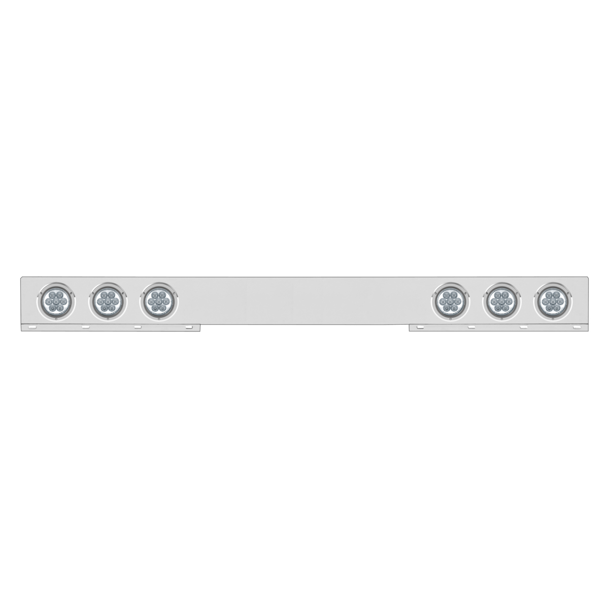 Chrome 1 Piece Rear Light Bar With Six 7 LED 4" Reflector Lights & Bezels - Red LED/Clear Lens