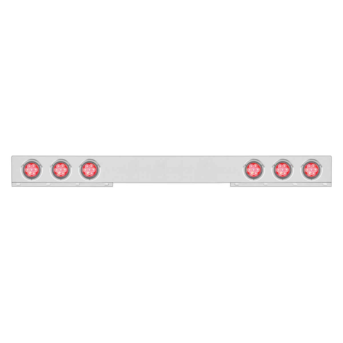 Chrome 1 Piece Rear Light Bar With Six 7 LED 4" Reflector Lights & Bezels - Red LED/Clear Lens