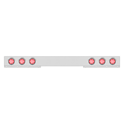 Chrome 1 Piece Rear Light Bar With Six 7 LED 4" Reflector Lights & Bezels - Red LED/Clear Lens