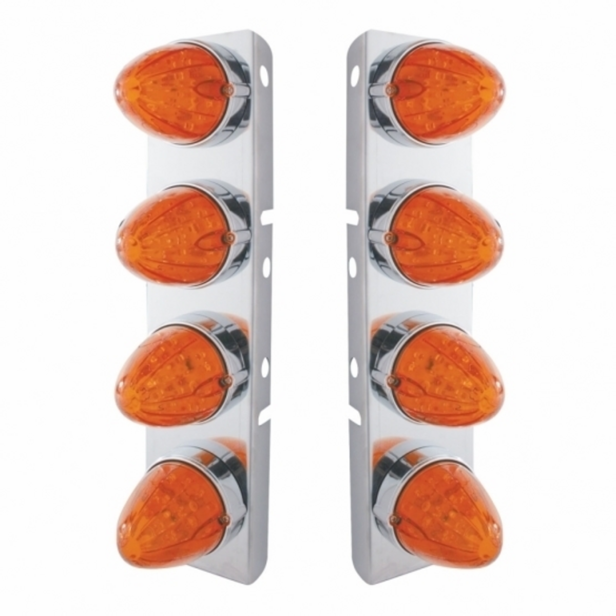 SS Front Air Cleaner Bracket With 8X 19 LED Watermelon Lights & Bezels For Peterbilt-Amber LED/Dark Amber Lens