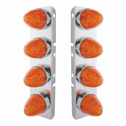 SS Front Air Cleaner Bracket With 8X 19 LED Watermelon Lights & Bezels For Peterbilt-Amber LED/Dark Amber Lens