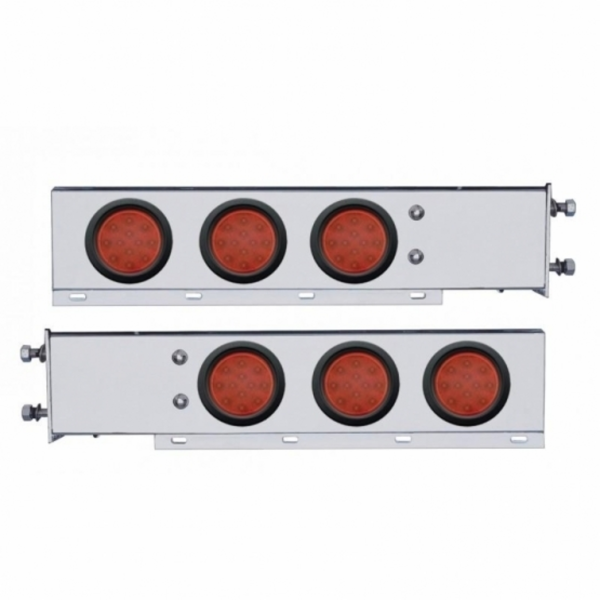 3-3/4" Bolt Pattern Chrome Spring Loaded Bar W/6X 12 Red LED 4" Reflector Lights -Red Lens (Pair)