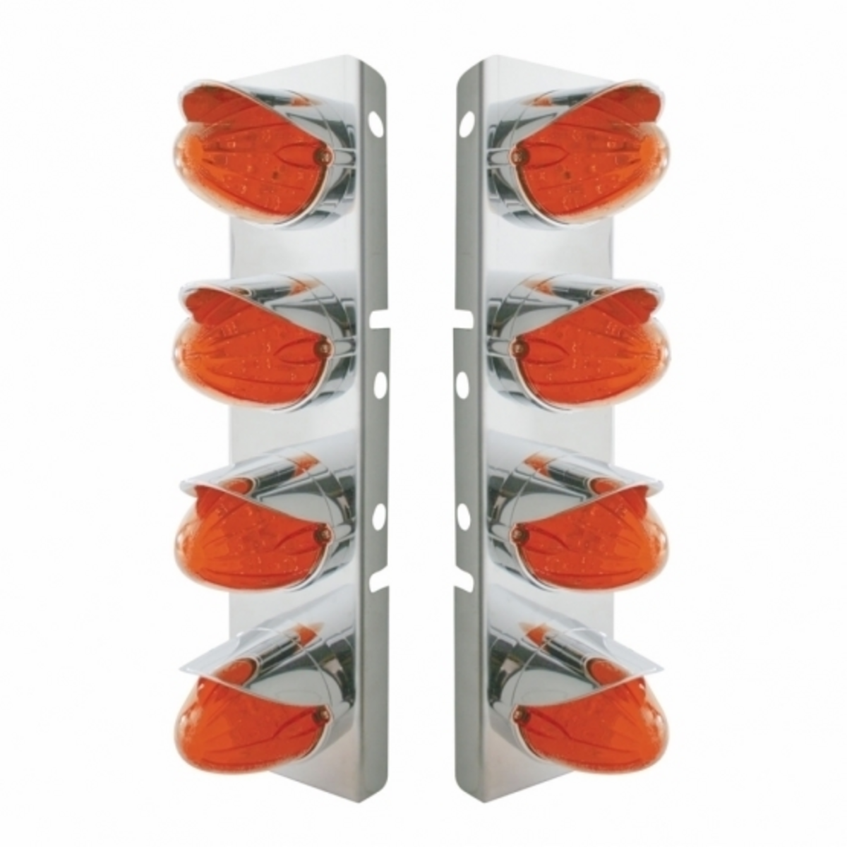 SS Front Air Cleaner Bracket With 8X 19 LED Watermelon Lights & Visors For Peterbilt-Amber LED/Dark Lens