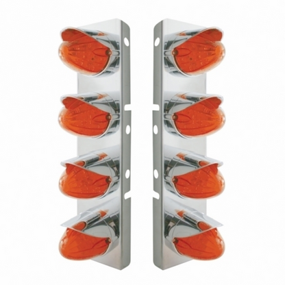 SS Front Air Cleaner Bracket With 8X 19 LED Watermelon Lights & Visors For Peterbilt-Amber LED/Dark Lens