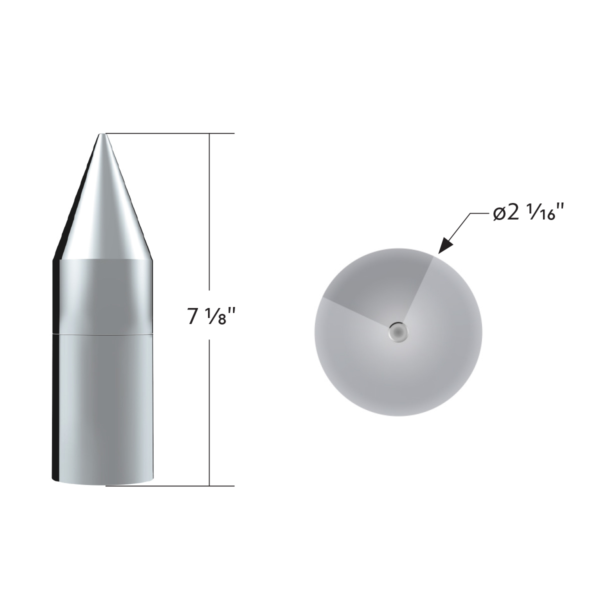 33mm X 7-1/8" Chrome Plastic Tall Spike Nut Cover - Thread-On (Bulk)