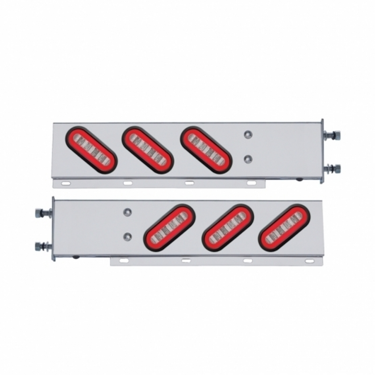 3-3/4" Bolt Pattern SS Spring Loaded Bar With 6X 22 Red LED 6" Oval GloLight & Grommet -Clear Lens (Pair)