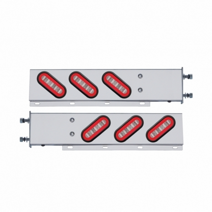 3-3/4" Bolt Pattern SS Spring Loaded Bar With 6X 22 Red LED 6" Oval GloLight & Grommet -Clear Lens (Pair)