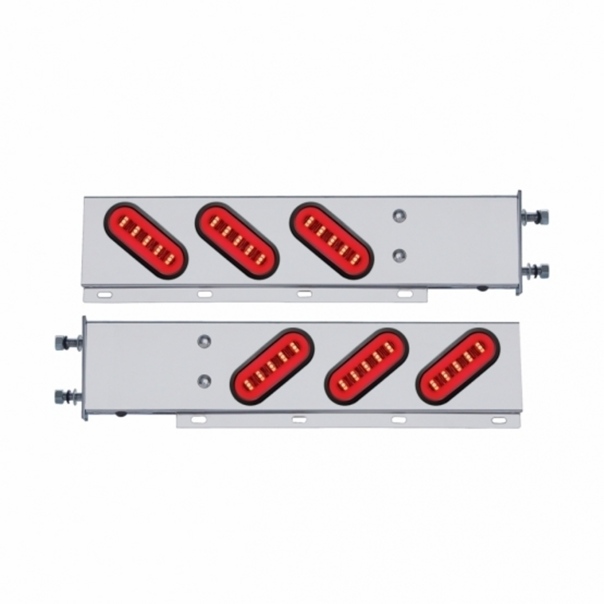 3-3/4" Bolt Pattern SS Spring Loaded Bar With 6X 22 Red LED 6" Oval GloLight & Grommet -Clear Lens (Pair)