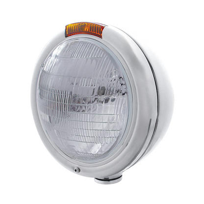 Chrome Classic Headlight 6014 Bulb & Amber Turn Signal Lens
