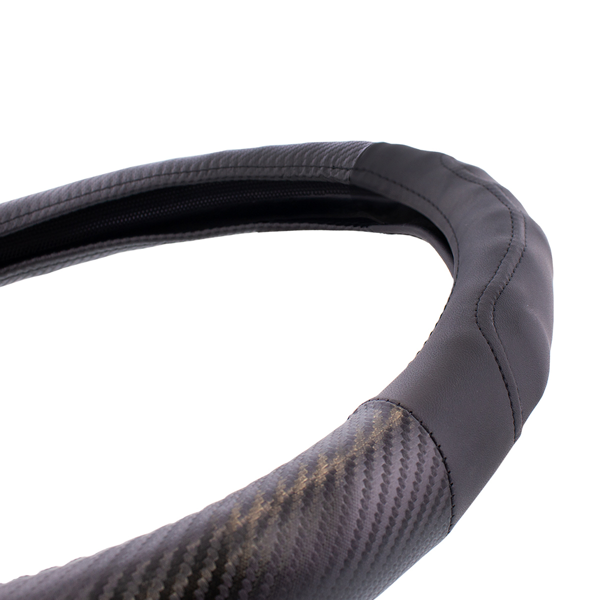18" Carbon Fiber Pattern Steering Wheel Cover - Black Stitching