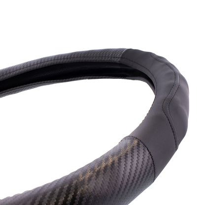 18" Carbon Fiber Pattern Steering Wheel Cover - Black Stitching