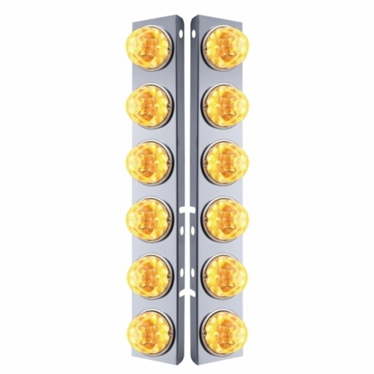 SS Front Air Cleaner Bracket W/12X 17 Amber LED Refl. Watermelon Lights & SS Bezels For Peterbilt-Clear Lens (Pair)