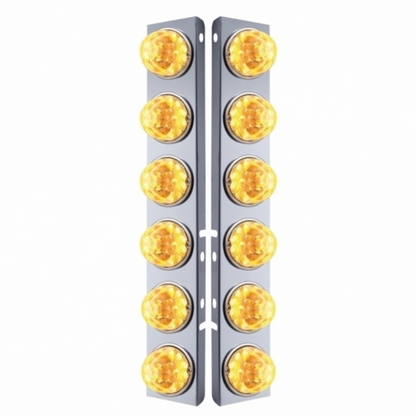 SS Front Air Cleaner Bracket W/12X 17 Amber LED Refl. Watermelon Lights & SS Bezels For Peterbilt-Clear Lens (Pair)