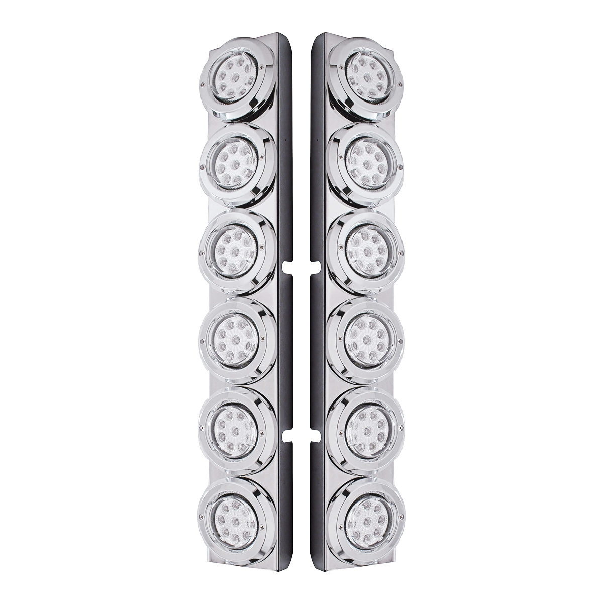 SS Rear Air Cleaner Bracket With 12X 9 LED 2" Reflector Lights & Bezels For Peterbilt-Red LED/Clear Lens