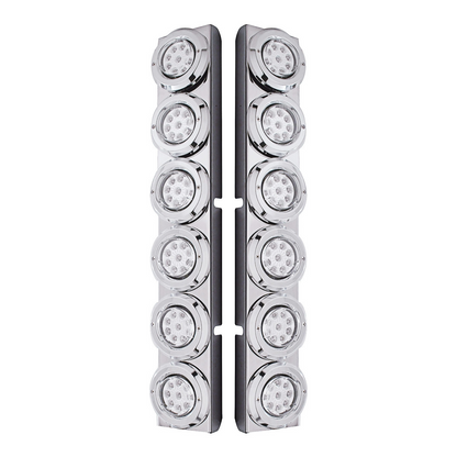 SS Rear Air Cleaner Bracket With 12X 9 LED 2" Reflector Lights & Bezels For Peterbilt-Red LED/Clear Lens
