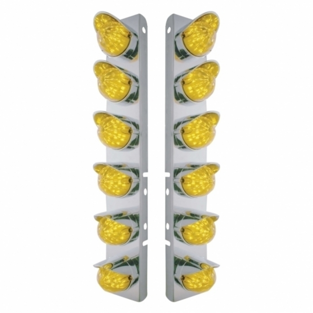 SS Front Air Cleaner Bracket With 12X 19 LED Bullet Style Lights & Visors For Peterbilt-Amber LED & Lens