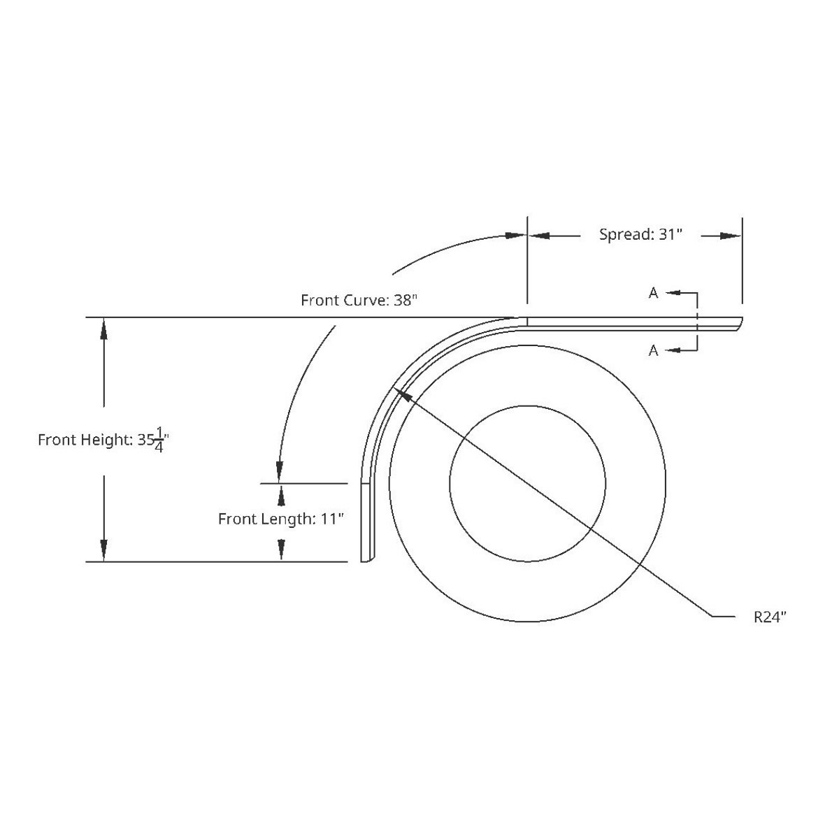80" 430 Stainless Steel (16ga) Roll Formed Edge Smooth Half Fender/Long Drop - SS Series (Pair)