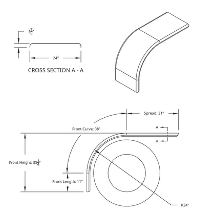 80" 430 Stainless Steel (16ga) Roll Formed Edge Smooth Half Fender/Long Drop - SS Series (Pair)